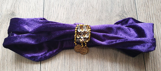 Hoofdband fluweel paars goud