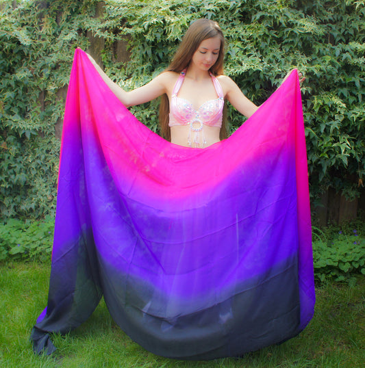 Zijden sluier in zwart paars fuchsia