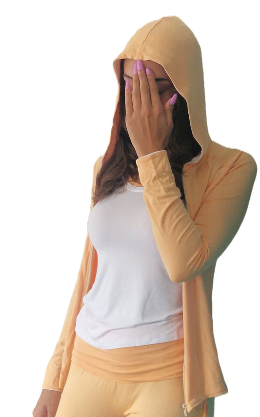 Yoga hoodie vest met capuchon peach, Van 92% bamboe