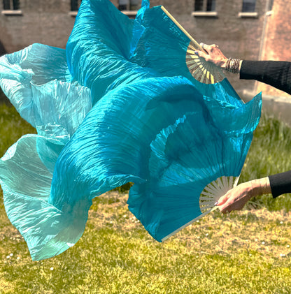 Zijde sluierwaaier in blauwgroen 150cm