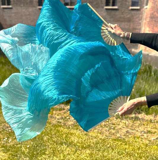 Zijde sluierwaaier in blauwgroen 150cm