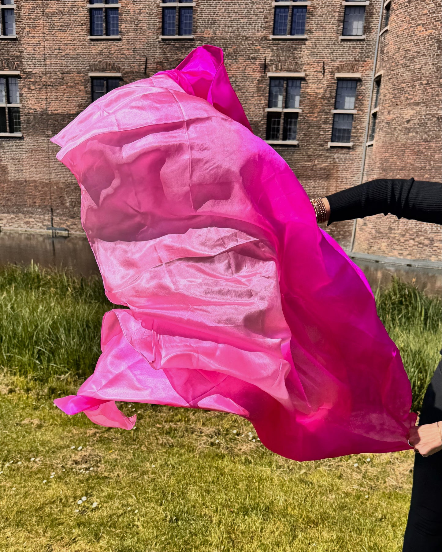 Zijden sluier in fuchsia kleurverloop 100% zijde