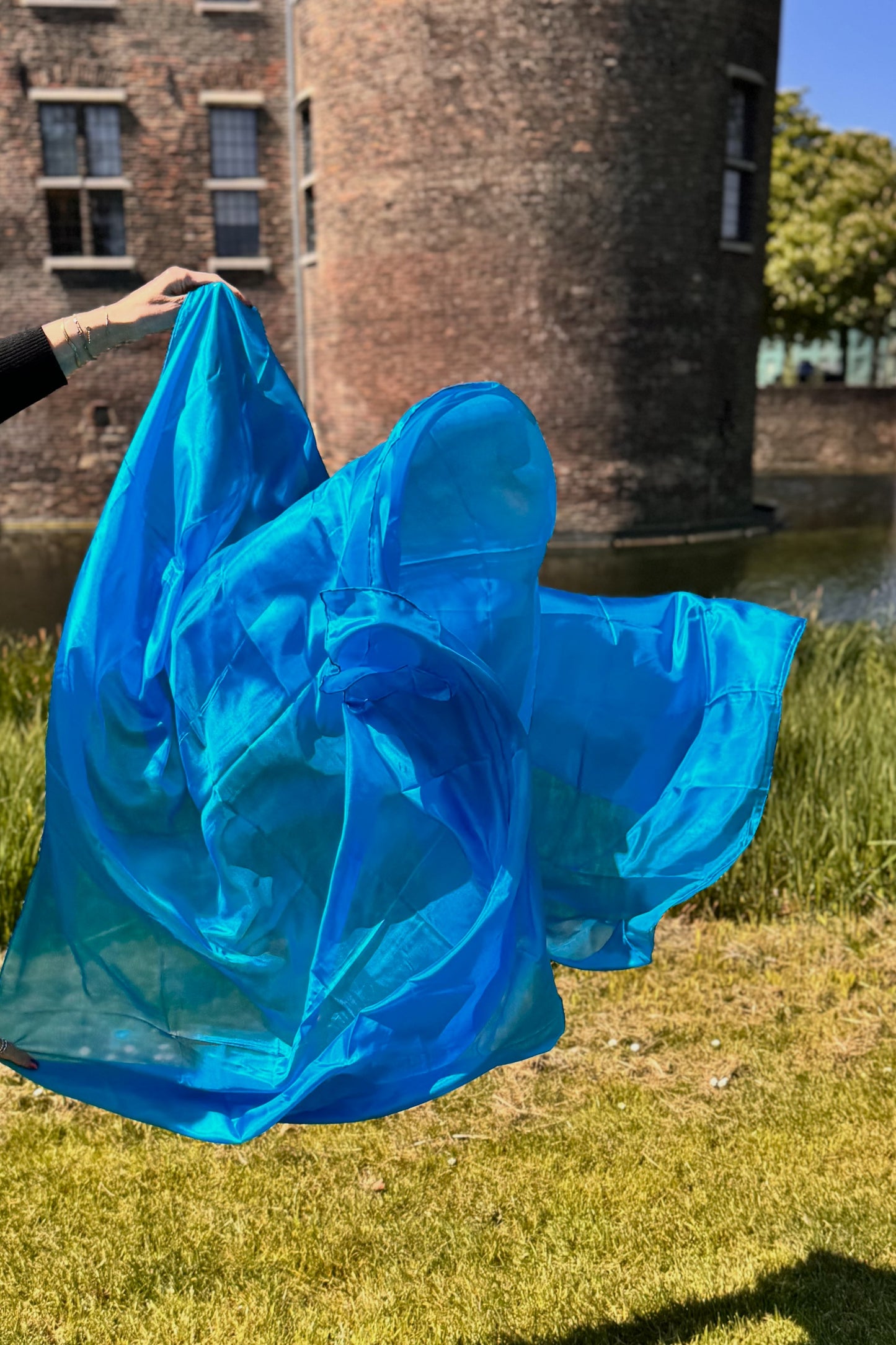Zijden sluier in turquoise 100% zijde