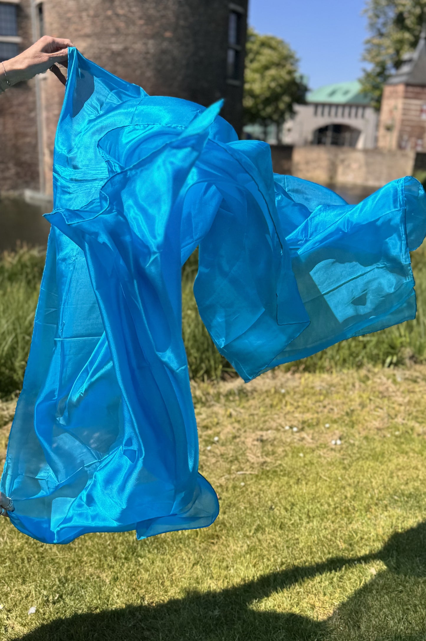 Zijden sluier in turquoise 100% zijde