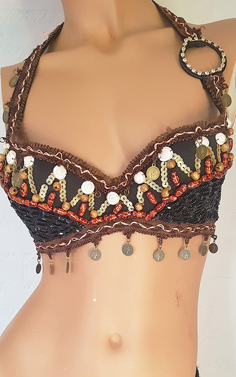 Tribal BH's met munten en pailletjes in bruin