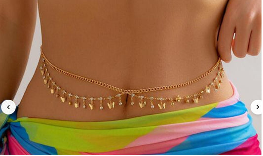 Belly chain / Heupketting goud met vlindertjes