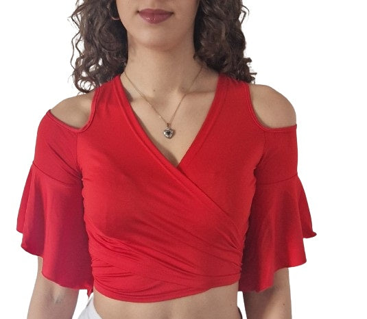 Schattige rode crop top / bindtop