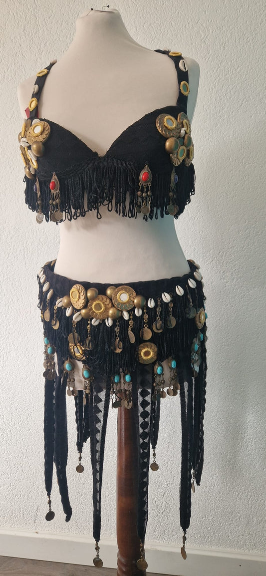 Zware, bewerkte buikdans tribal belt en BH - Tribal kostuum