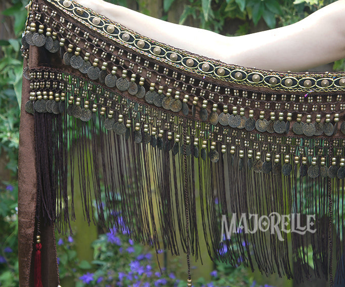 Tribal heupsjaal met franjes in bruin - tribal dans