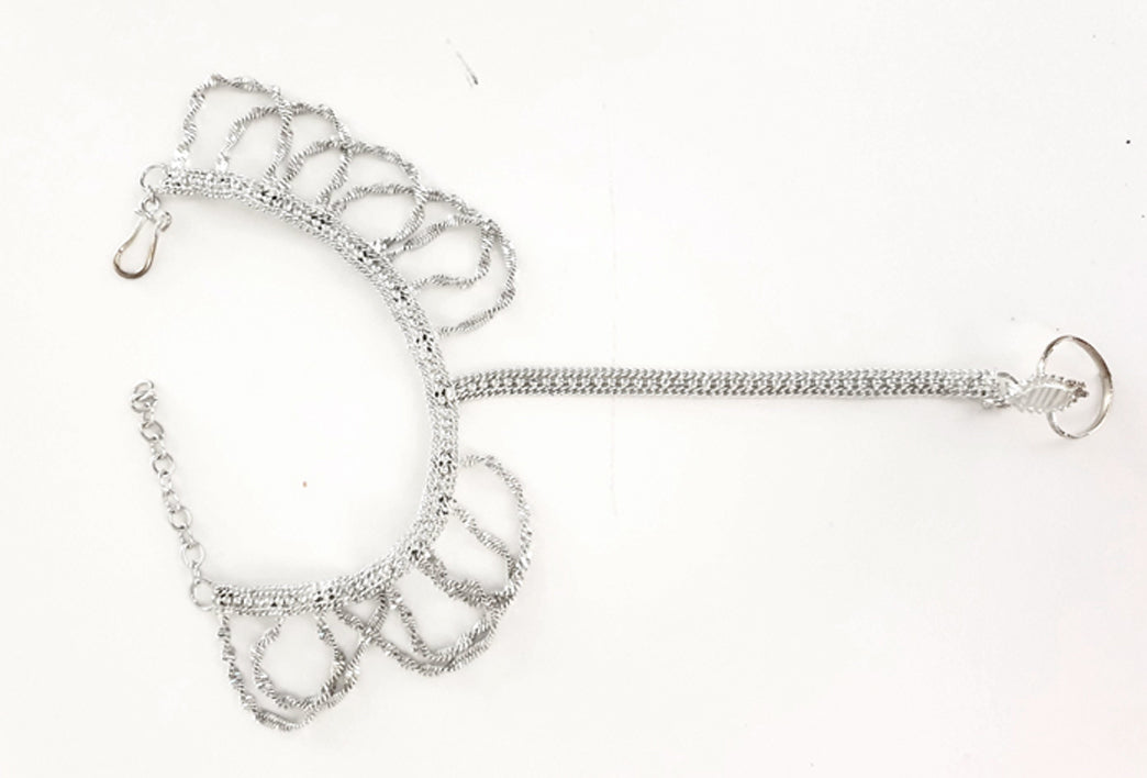 Voetsieraad met verstelbare ring en enkelbandje in zilver