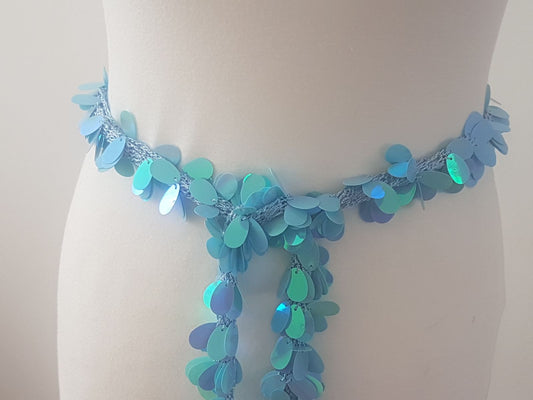 Turquoise Paillettenband voor zelfmaak of als heupsjaal

130cm lang