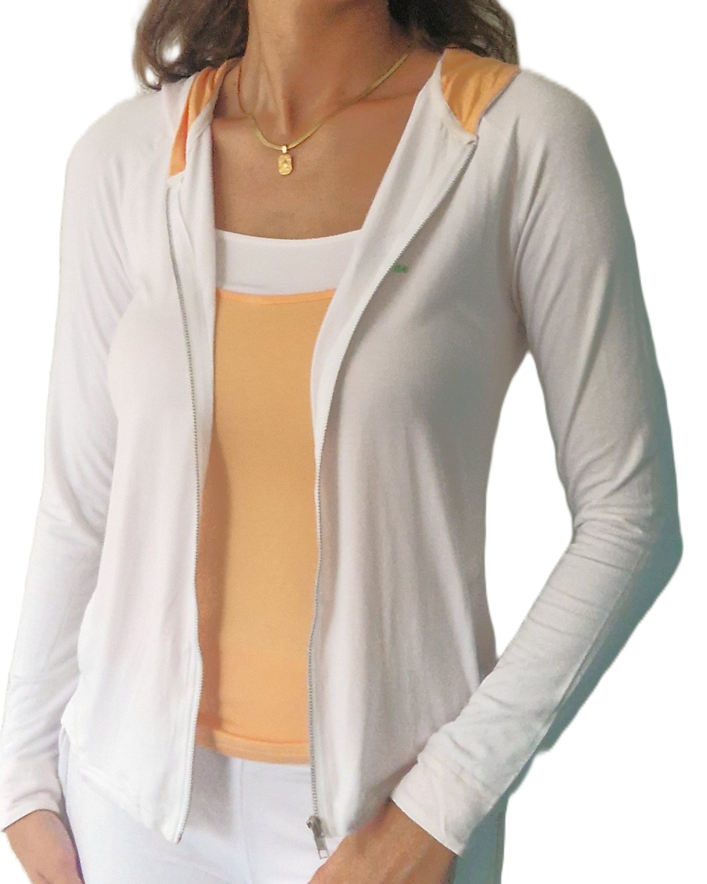 Yoga hoodie vest met capuchon wit, Van 92% bamboe