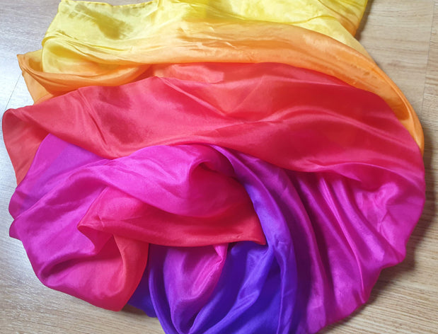 Zijden sluier in geel rood oranje fuchsia paars