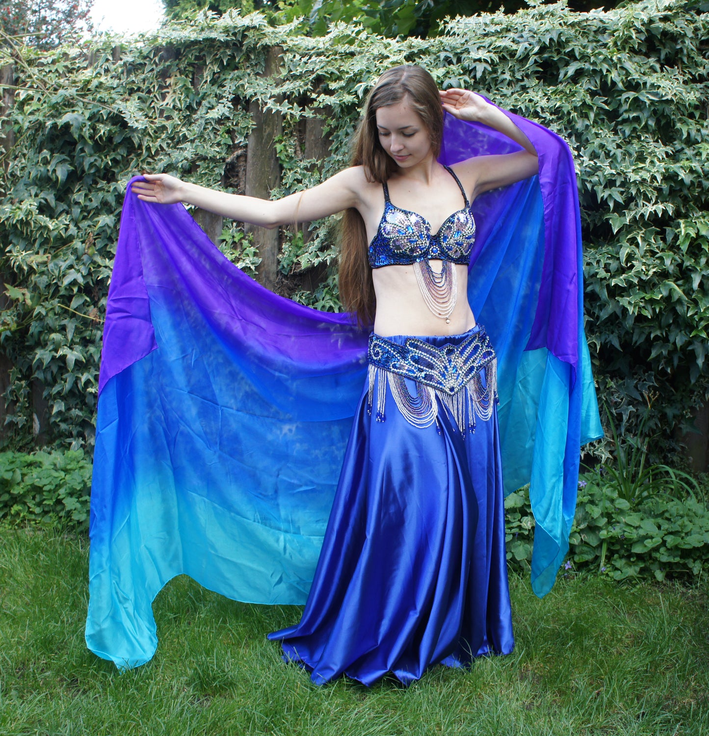 Zijden sluier in Paars blauw turquoise Mystery