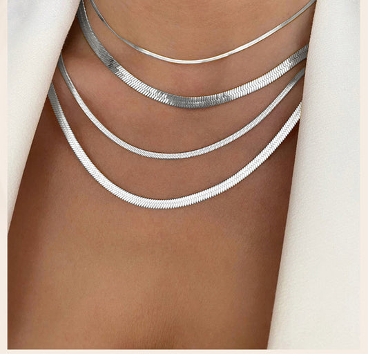 Snake collier platte schakelzilver RVS / Stainless Steel