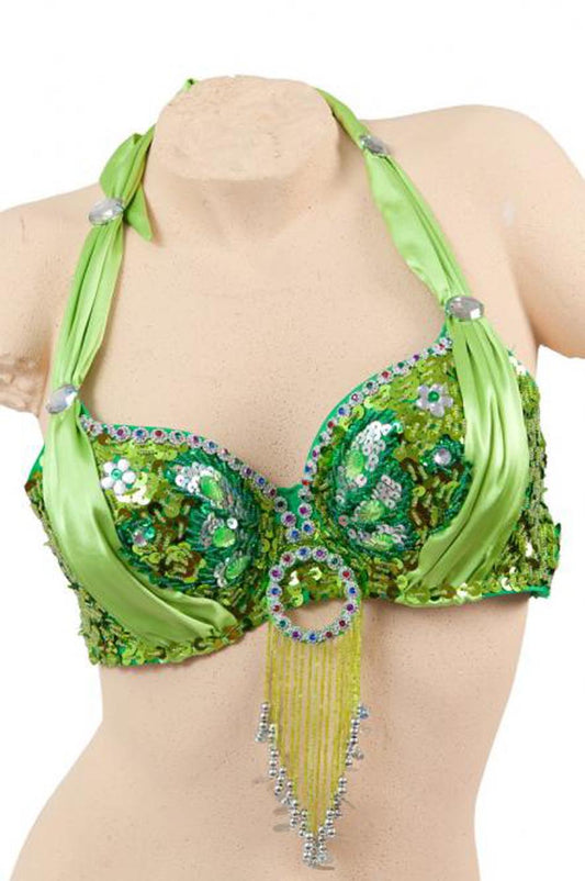 Buikdans BH met mooie pailletjes in kiwi groen.