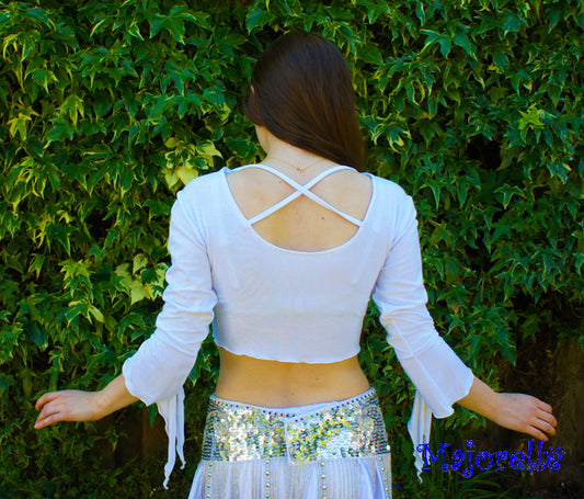 Leuke bind top met vlindermouwtje in wit