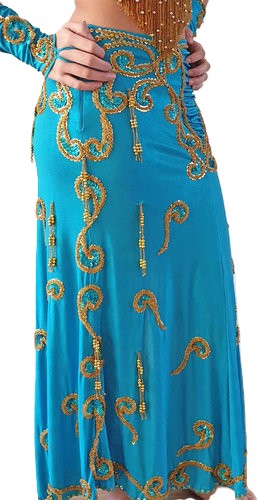 Buikdanskostuum turquoise en goud
