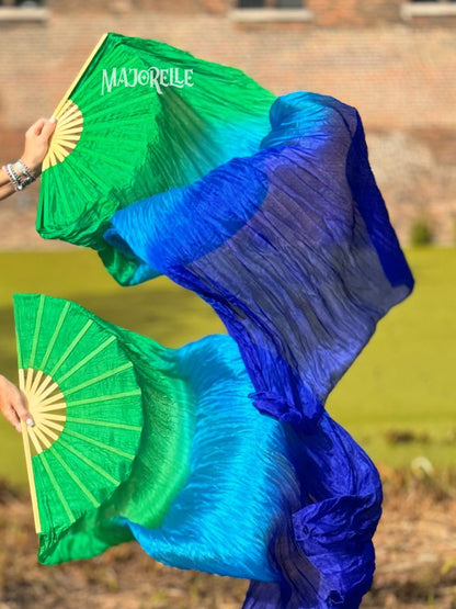 Zijden  sluierwaaier in groen turquoise blauw