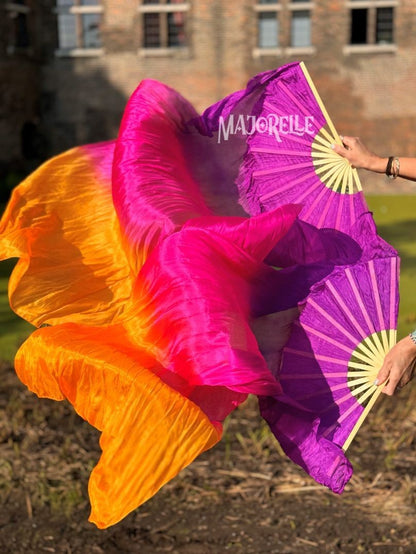 Zijden sluierwaaier set in paars fuchsia en oranje