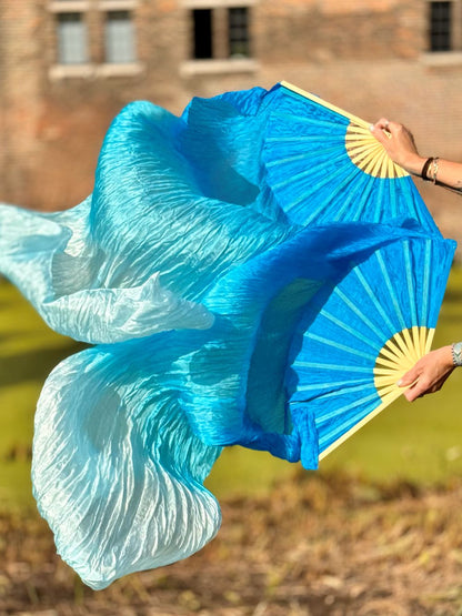 Zijdem buikdans sluierwaaier in aqua met kleurverloop