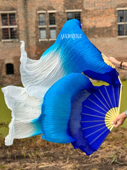 Zijde sluierwaaier kleurverloop blauw wit