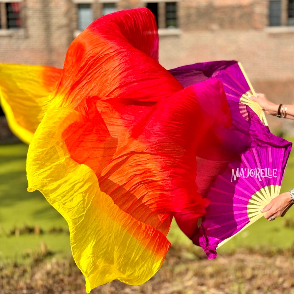 Zijde sluierwaaiers in paars fuchsia rood oranje geel