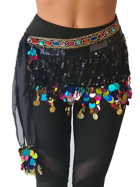 Nieuw; Buikdans heupsjaal zwart multi colour