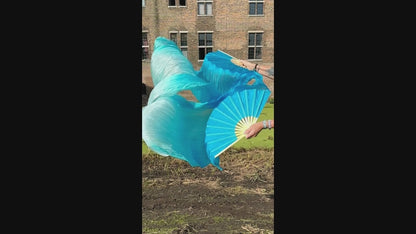 Zijdem buikdans sluierwaaier in aqua met kleurverloop
