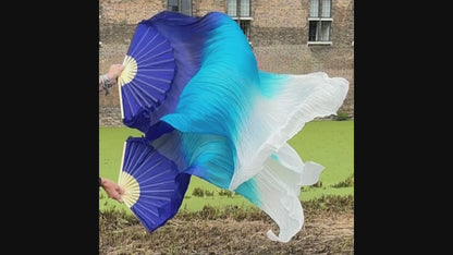Zijde sluierwaaier kleurverloop blauw wit