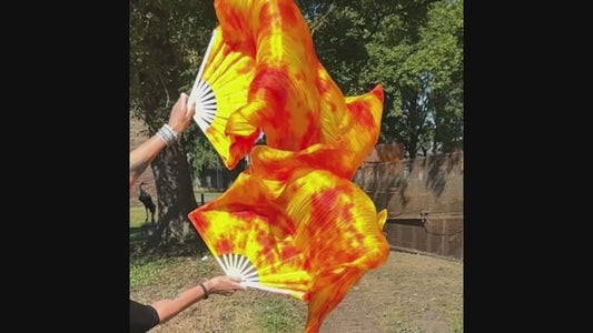 100% zijden sluierwaaier in flame kleuren