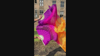 Zijden sluierwaaier set in paars fuchsia en oranje