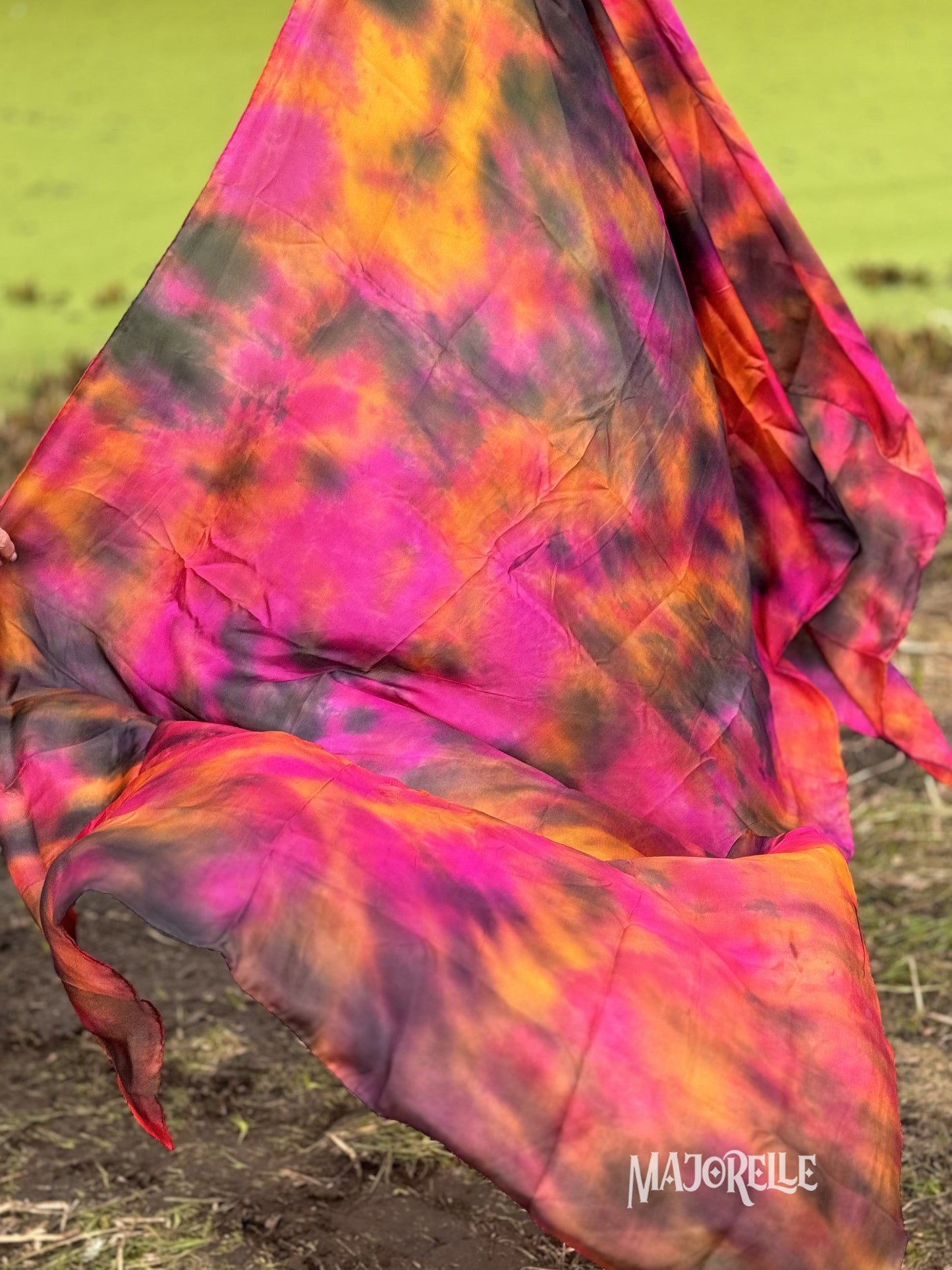 Zijde sluier tie dye fuchsia goud zwart