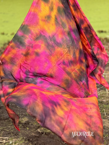 Zijde sluier tie dye fuchsia goud zwart
