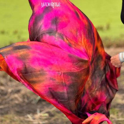 Zijde sluier tie dye fuchsia goud zwart