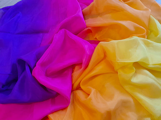 Zijden sluier in geel oranje fuchsia paars