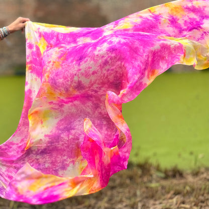 Zijde sluier in tie dye roze geel Peony